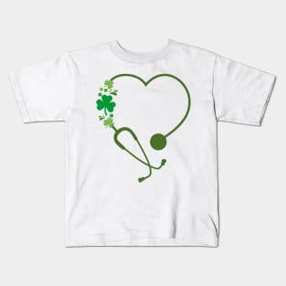 nurse St Patrick's Day Heart Stethoscope Kids T-Shirt